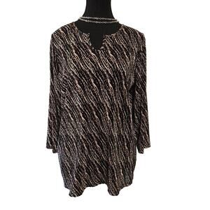 TanJay Woman's Black Brown Beige White Pullover 3/4 Sleeve V-Neck Tunic Size M